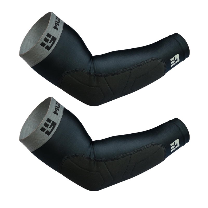MudGear Padded Arm Sleeves, Compression Elbow Protection with Non-Slip Sweat-Resistant Design for OCR, Baseball, Football, Ideal for Men, Women and Youth, Large, Black/Gray - Image 1